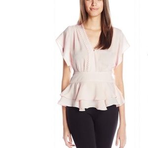 NEW - REBECCA TAYLOR Silk V Neck Ruffle Top Blouse Urban FP REVOLVE